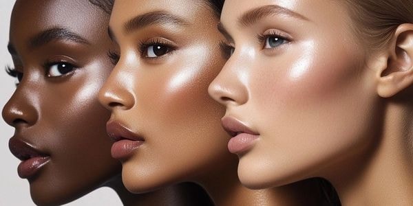 Three women with diverse skin tones and glowing skin